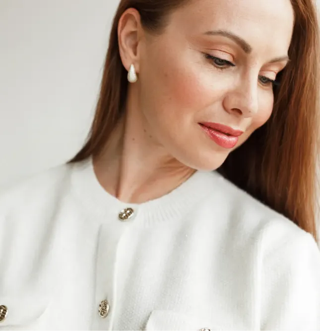 Woman with long hair looking to the side
