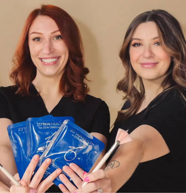 Medical professionals holding facial masks