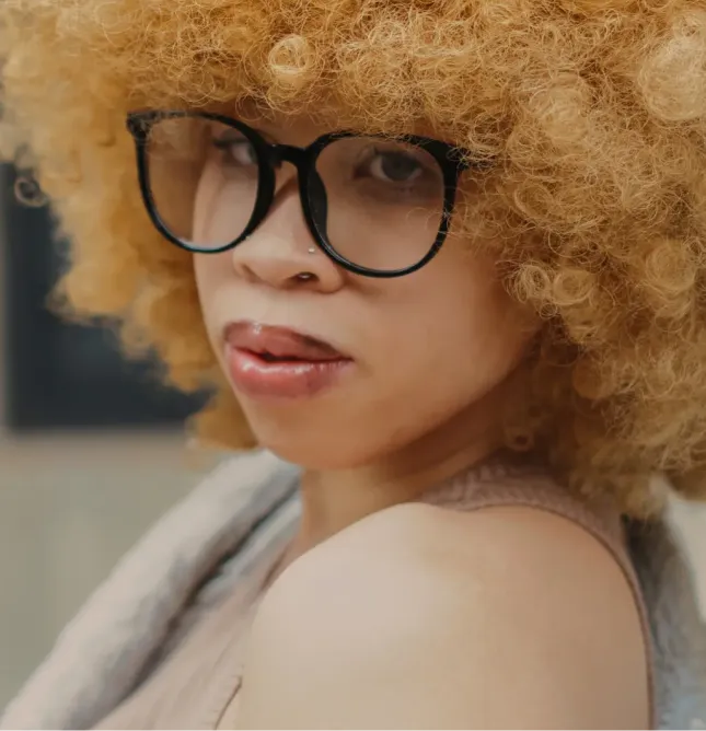 Woman with puffy hair