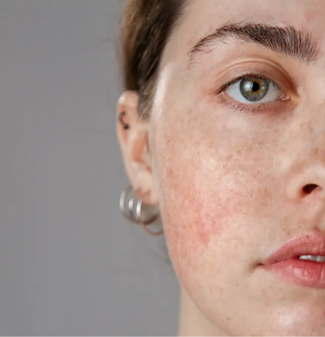 Woman with red face