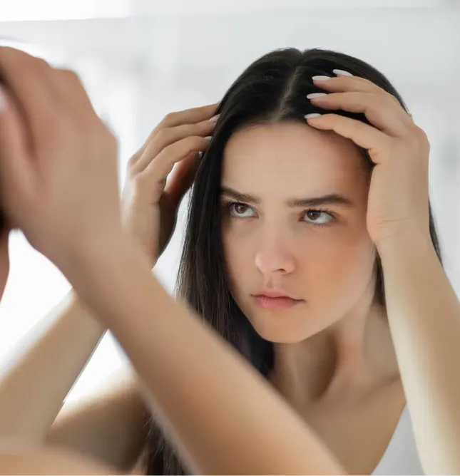 Woman sifting through hair
